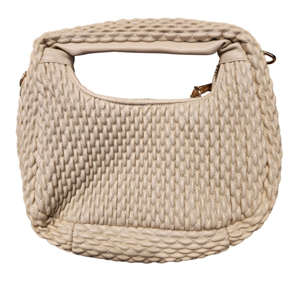 Sincerely‎ Jules Woven Lattice Puffed Hobo Bag Cream Beige Gold Tone Hardware